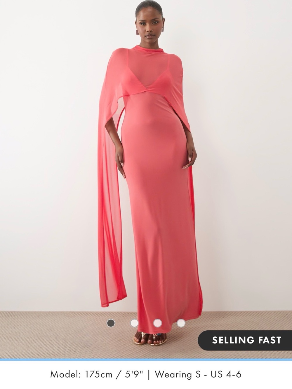 ASOS Coral Draped Cape-Detail Maxi Dress